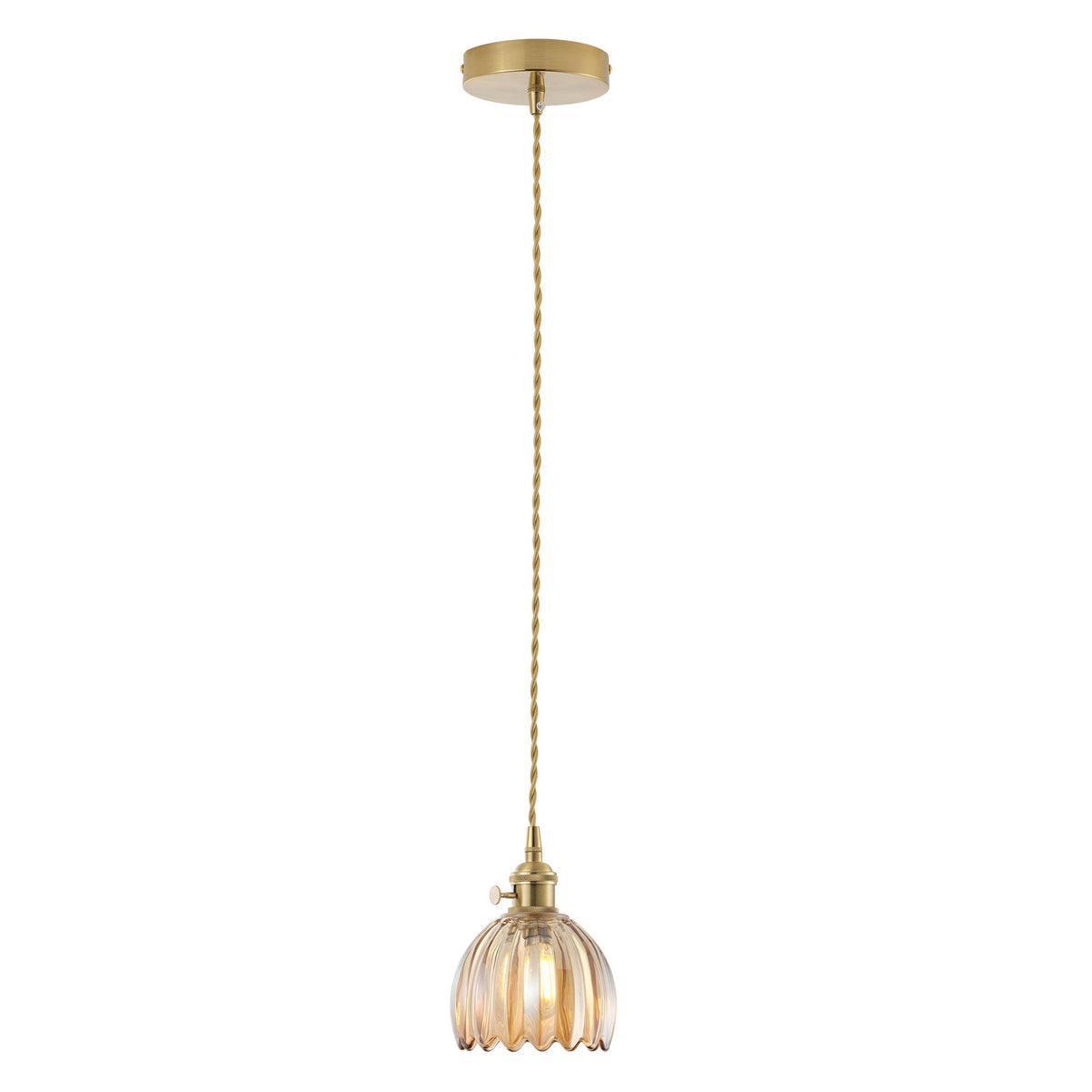 1-Light Amber Glass Pendant Light for Kitchen Island