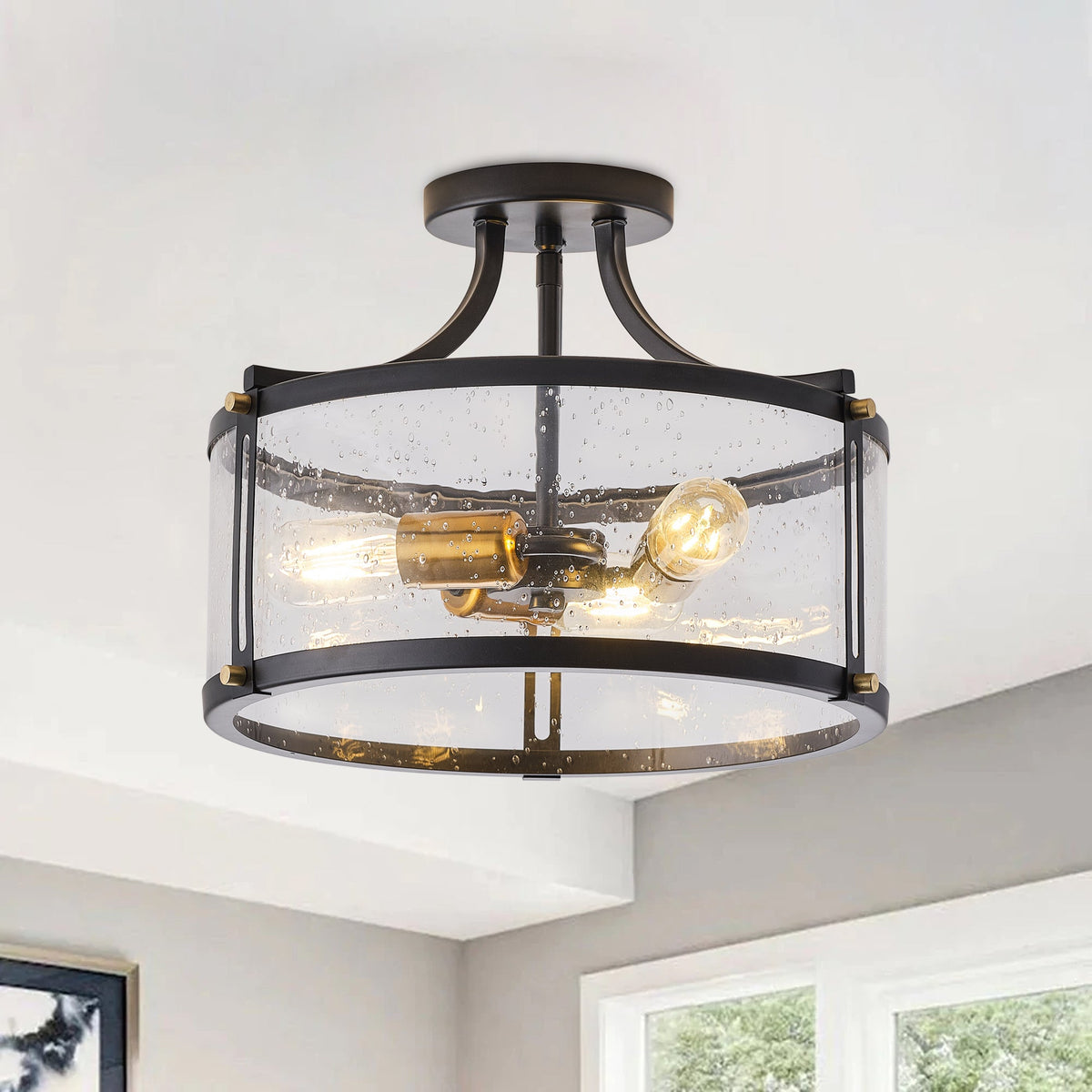 3-Lights Special Glass Shade Semi-Flush Mount Lighting