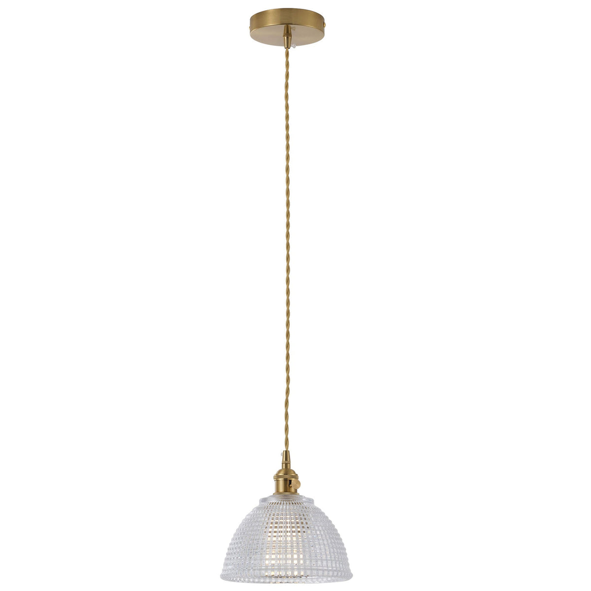 1-Light Clear Grid Glass Hanging Light for Kitchen Island