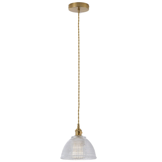 1-Light Clear Grid Glass Hanging Light for Kitchen Island