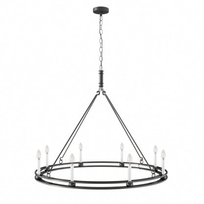 8-Lights Black Large Round Candle Chandelier
