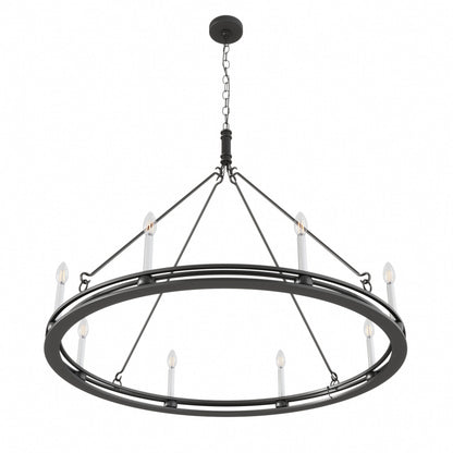 8-Lights Black Large Round Candle Chandelier