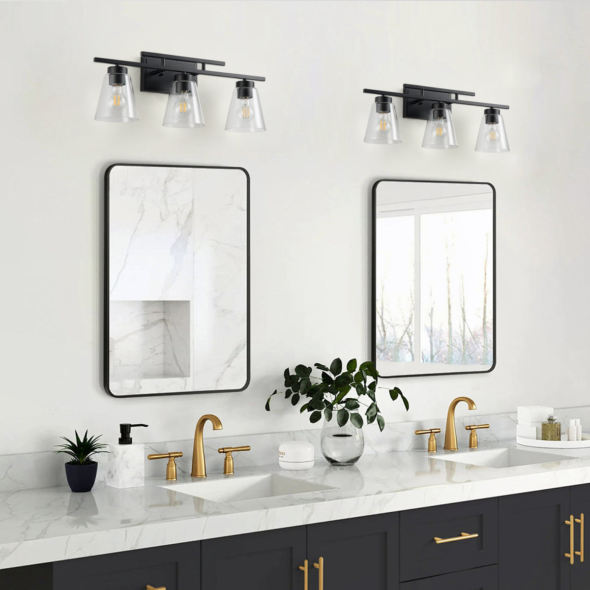 3-Light & 4-Light Dimmable Bathroom Clear Glass Wall Vanity Lighting