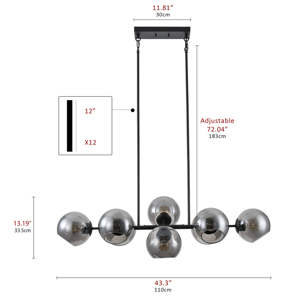 8-Lights Smoke Gray Spherical Kitchen Island Lights