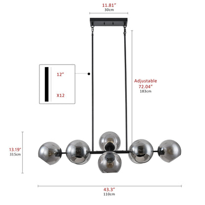 8-Lights Smoke Gray Spherical Kitchen Island Lights