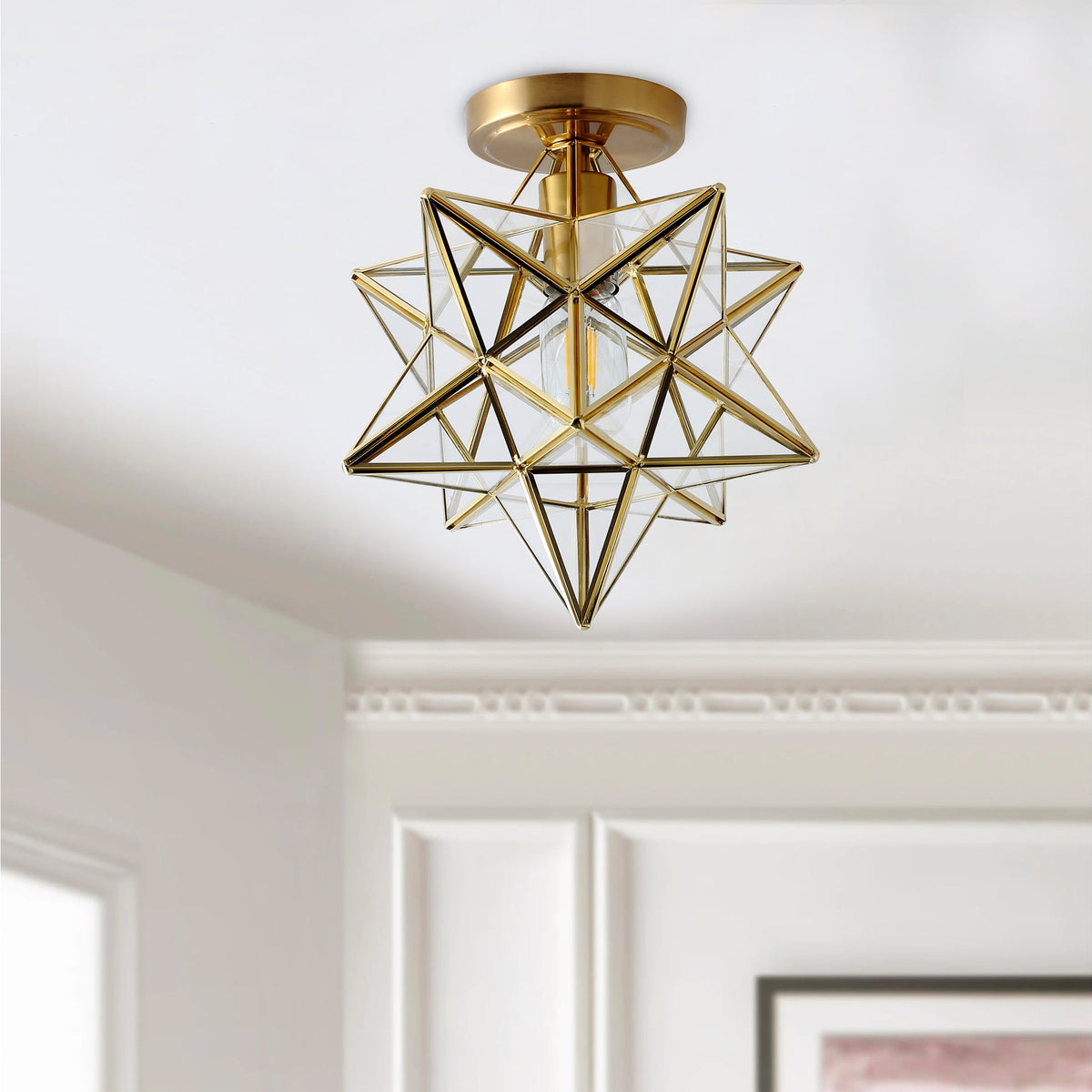 1-Light Geometric Star Semi-Flush Mount Lighting