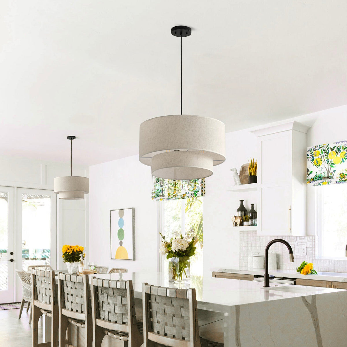 3-Lights Drum Shade Double Layer Deisgn Pendant Lighting