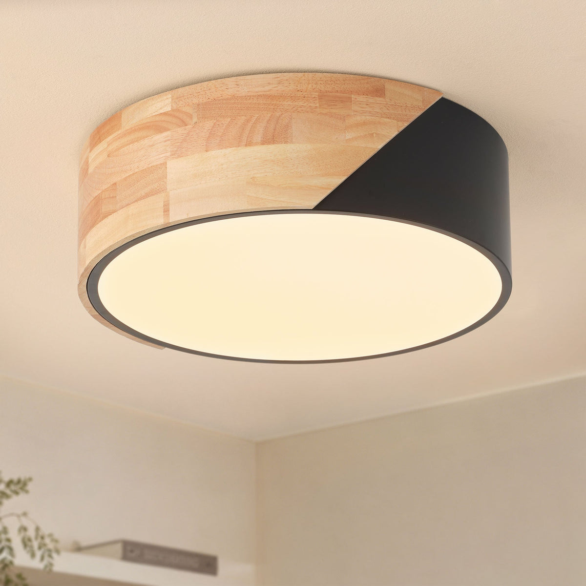 1 Light Wood Grain LED Flush Mount Ceiling Light For Bedroom Hallway