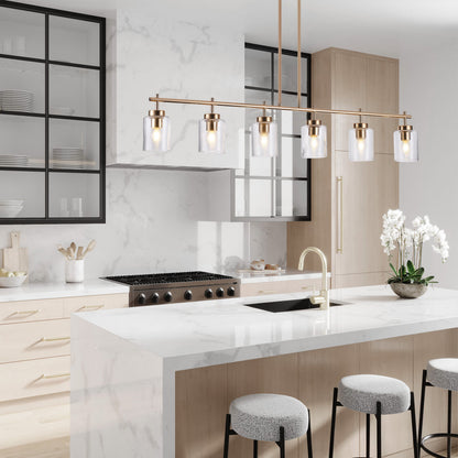 4-Light & 6-Light Gold Modern Linear Glass Shape Kitchen Island Lights
