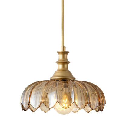 1-Light Amber/ Green/ Clear Vintage Petal Glass Pendant Light