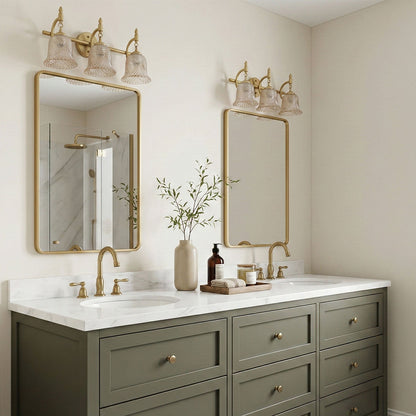 3 Light Gold Vanity Light With Amber Glass Shades