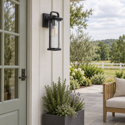 1-Light Wet Rated Black Outdoor Wall Light for Porch