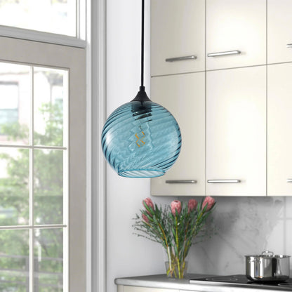 1-Light Stripe Texture Glass Globe Shade Pendant Lighting