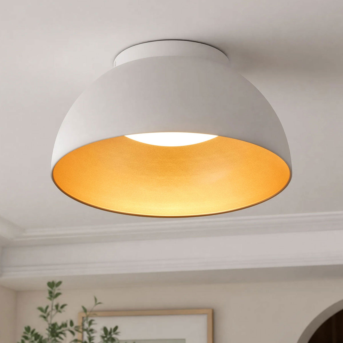 1 Light White Gold LED Flush Mount Ceiling Light