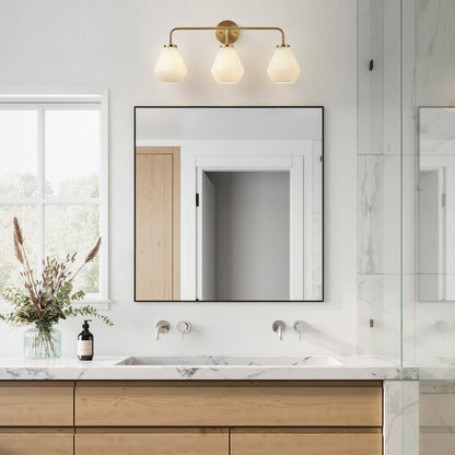 3-Lights Cream Pear Shape Glass Shade Bathroom Vanity Lighting