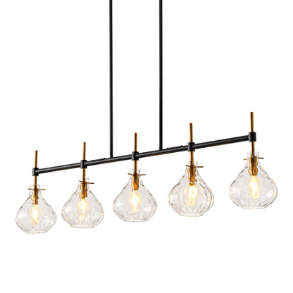 5-Light Linear Kitchen Island Chandelier with Clear Glass