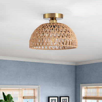 1-Light Paper String Open Hemispherical Shade Semi-Flush Mount Lighting