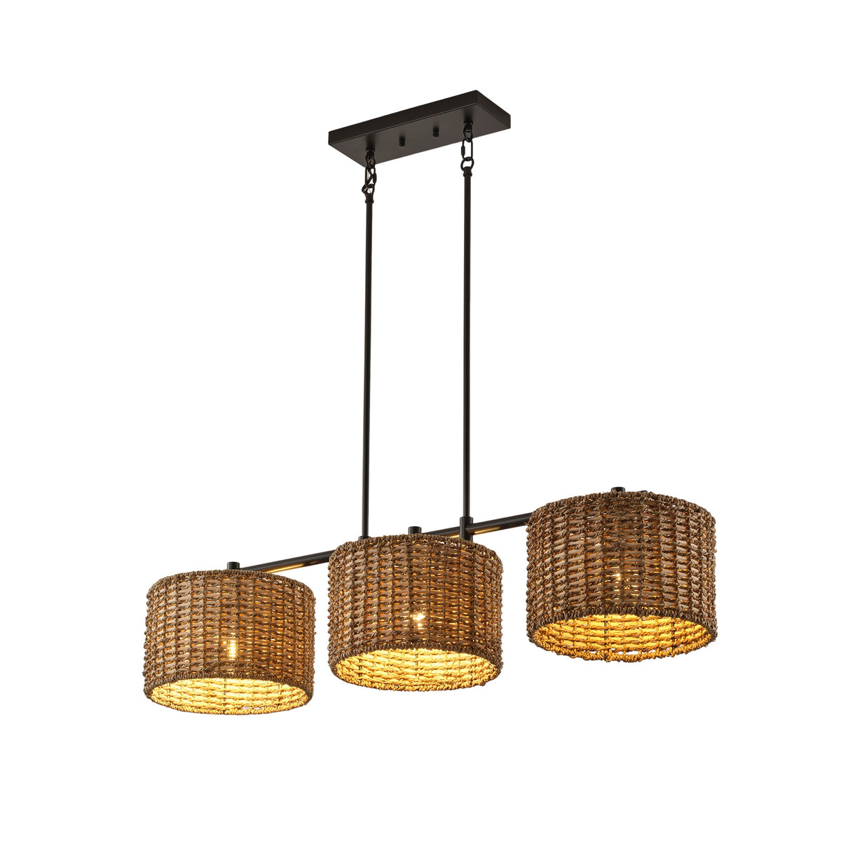 3-Light Boho Chandelier Woven Pendant for Kitchen