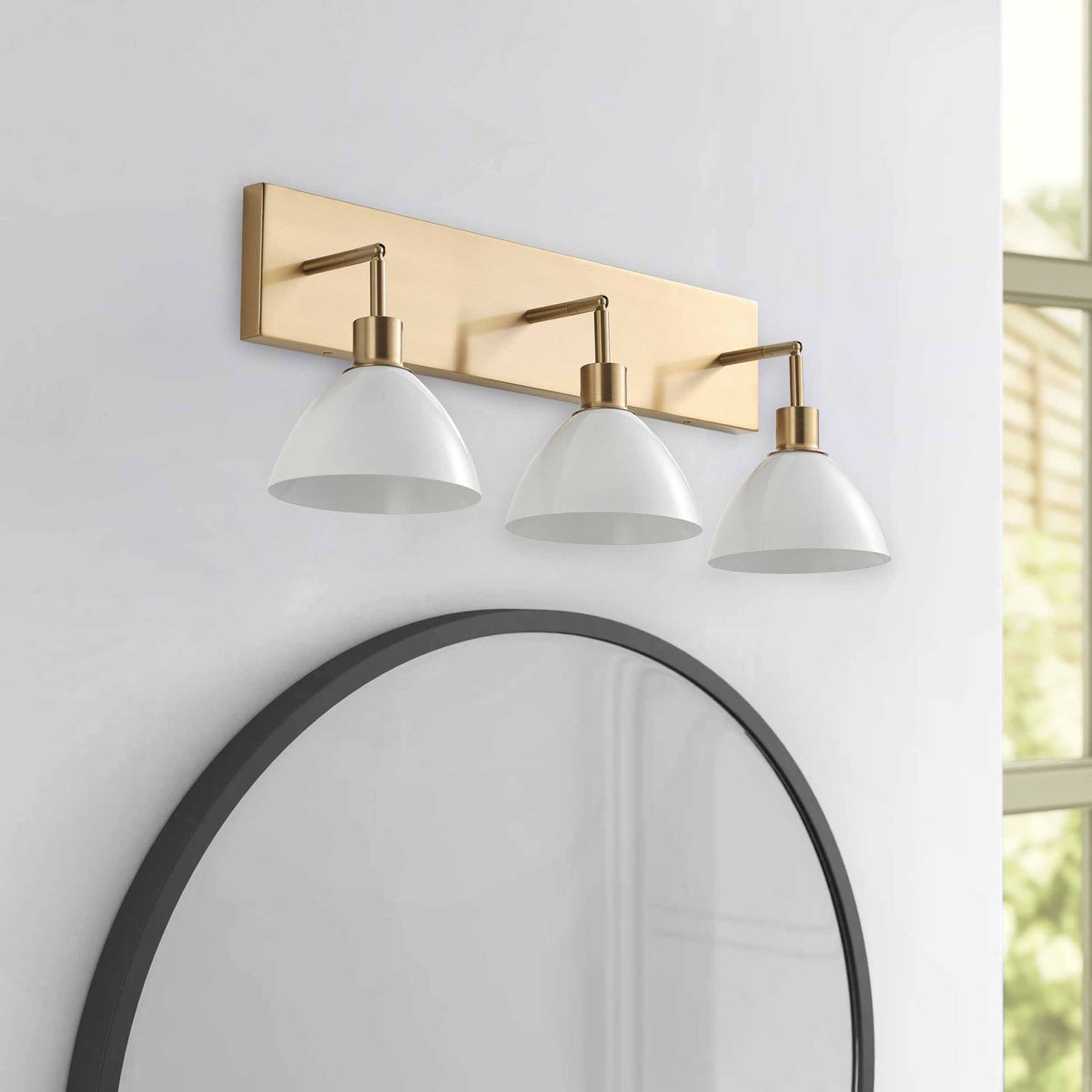 3-Lights Cream Round Shape Glass Shade Bathroom Vanity Lighting