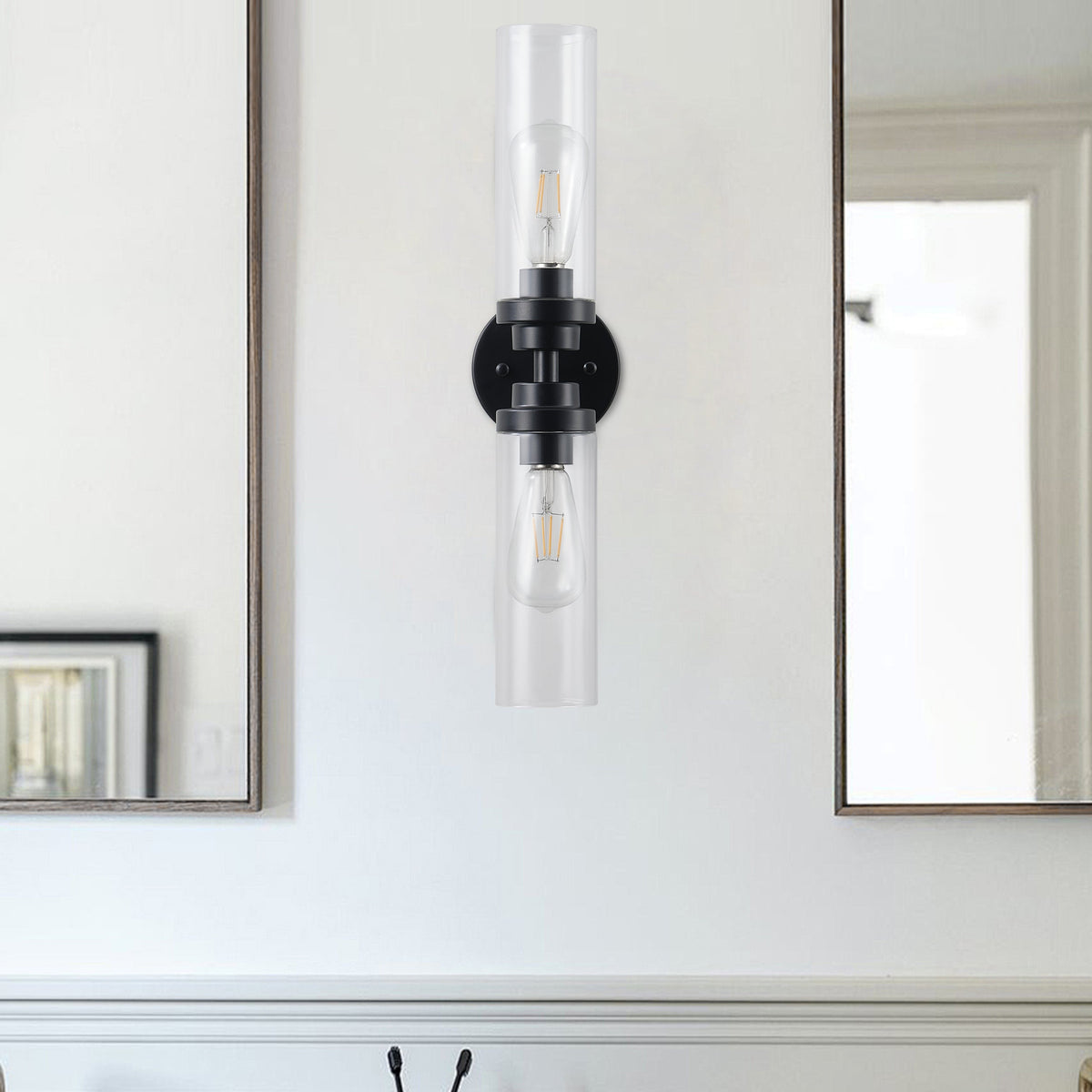 2-Light Clear Glass Cylindrical Shade Wall Sconces