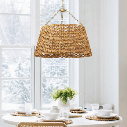 6-Lights Bell-Shaped Aquatic Plant Weaving Oversize Pendant Lighting