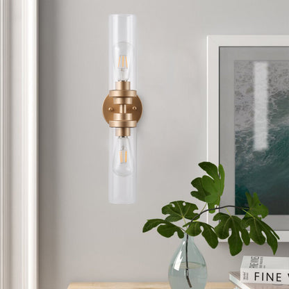 2-Light Clear Glass Cylindrical Shade Wall Sconces