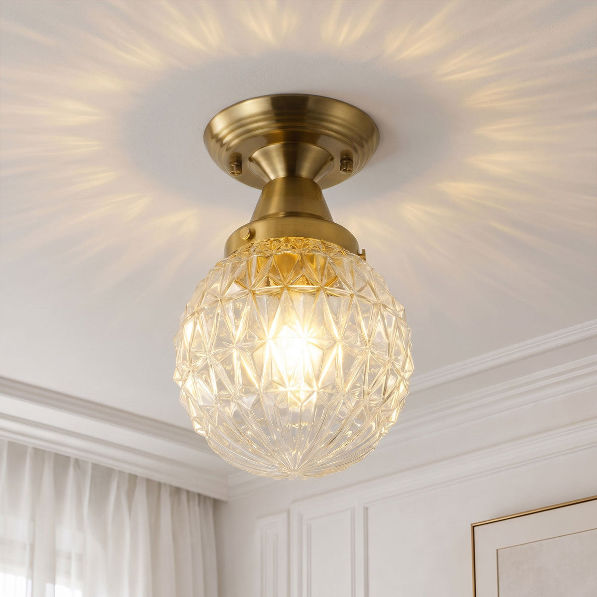 1-Light Clear Glass Semi Flush Ceiling Light for Entryway