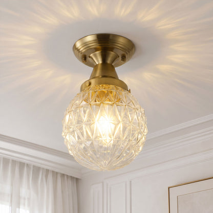 1-Light Clear Glass Semi Flush Ceiling Light for Entryway