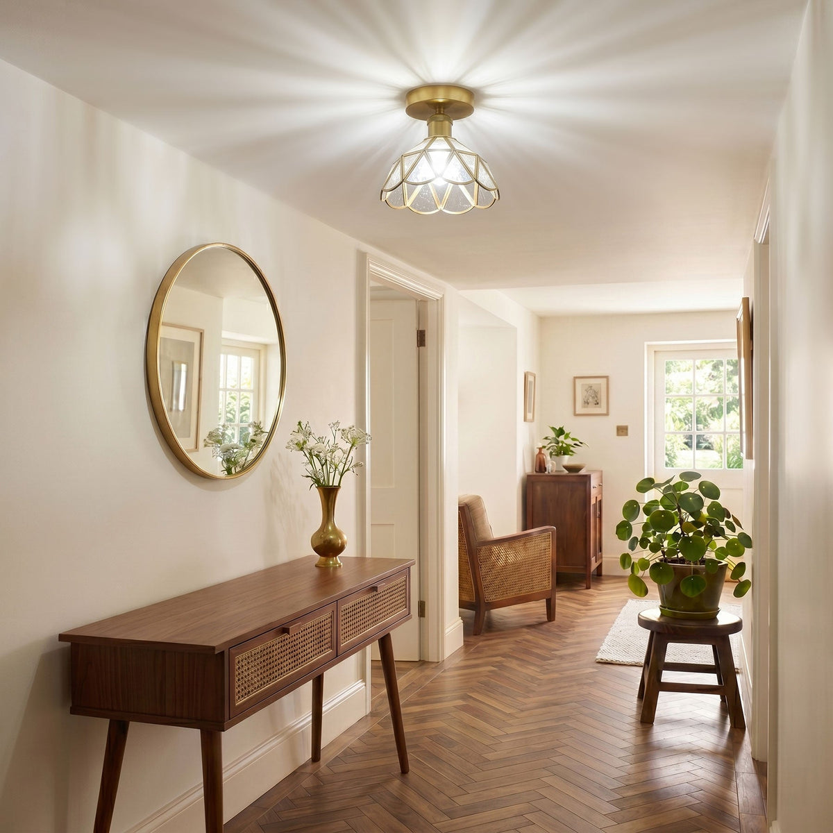 1-Light Brass Flower Ceiling Light for Bedroom