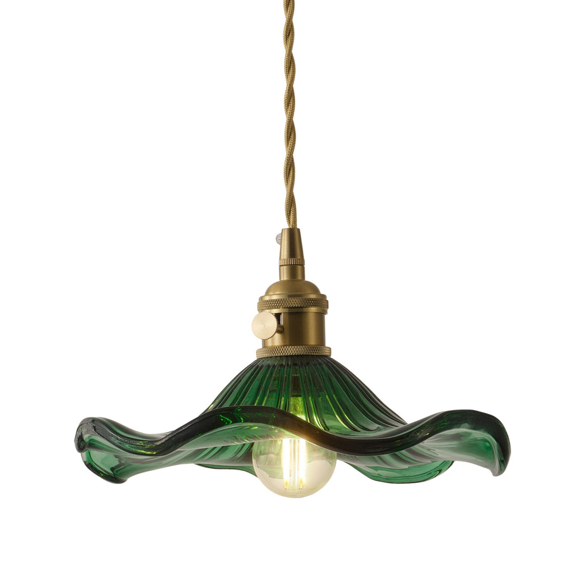 1-Light Green Glass Shade Wavy Flower Shape Pendant Light
