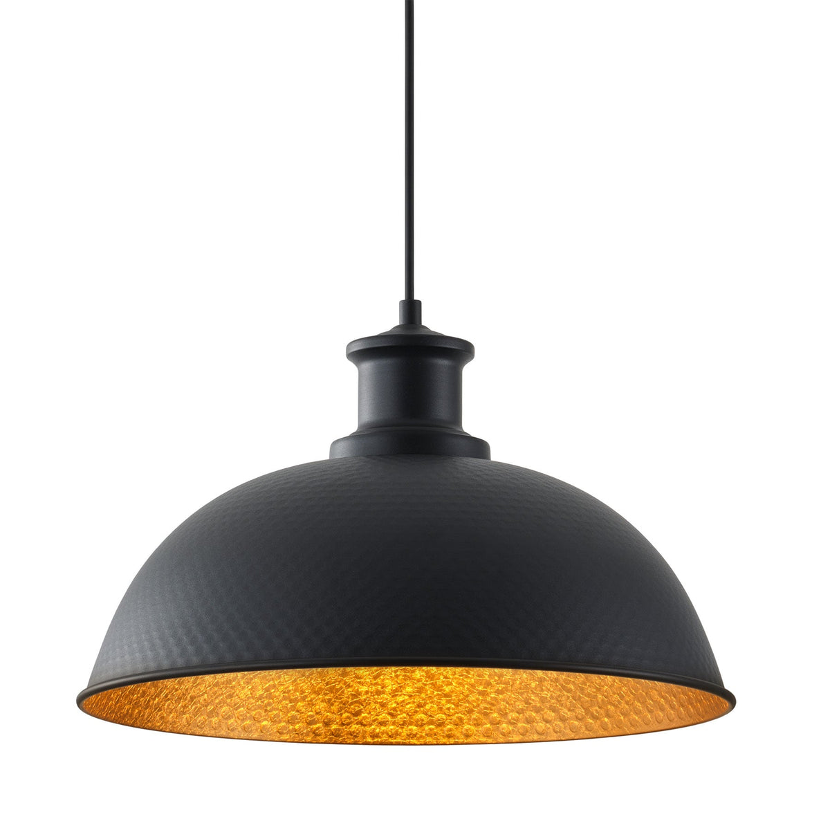 1-Light Black Exterior Gold Interior Bowl Pendant Light