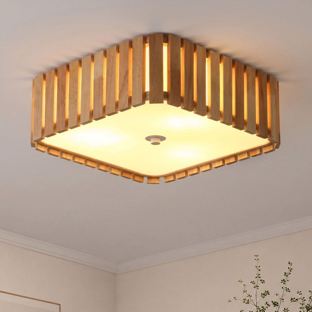 3-Light Wood Slat Flush Mount Ceiling Light