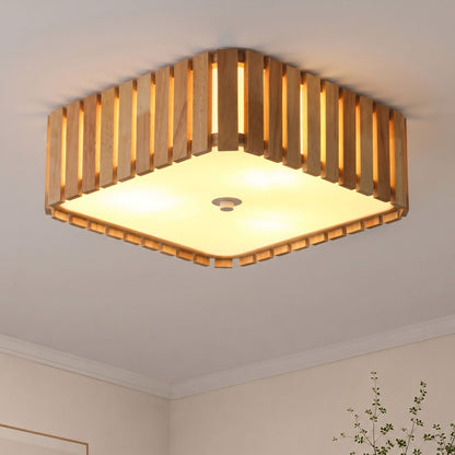 3-Light Wood Slat Flush Mount Ceiling Light