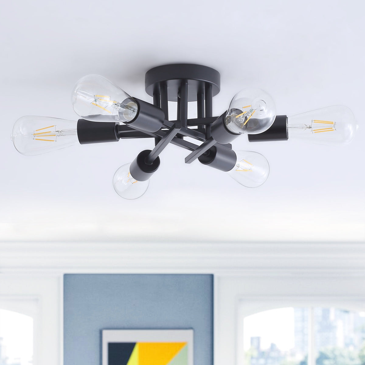 6-Lights Sputnik Shape Semi-Flush Mount Lighting