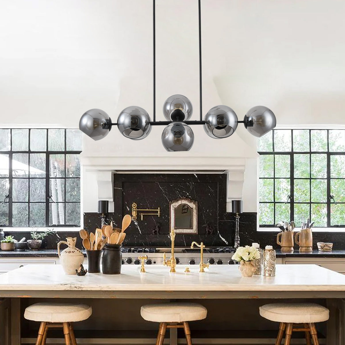 8-Lights Smoke Gray Spherical Kitchen Island Lights
