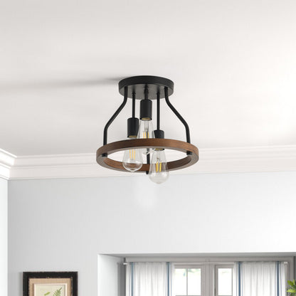 3-Lights  Skeletonized Metal Frame Semi-Flush Mount Lighting