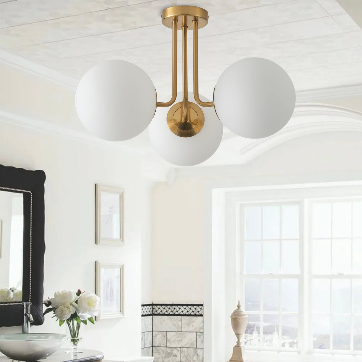 3-Lights Modern Globe Semi-Flush Mount Lighting