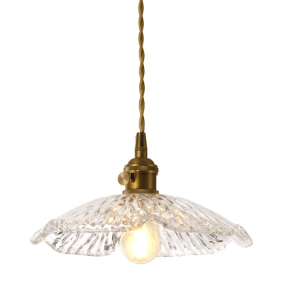 1-Light Clear Pleated Scalloped Glass Pendant Light