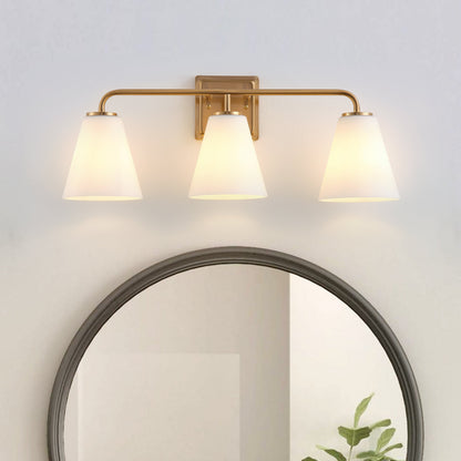 3-Light White Jade Acid Wash Flared Shade Bathroom Vanity Lighting