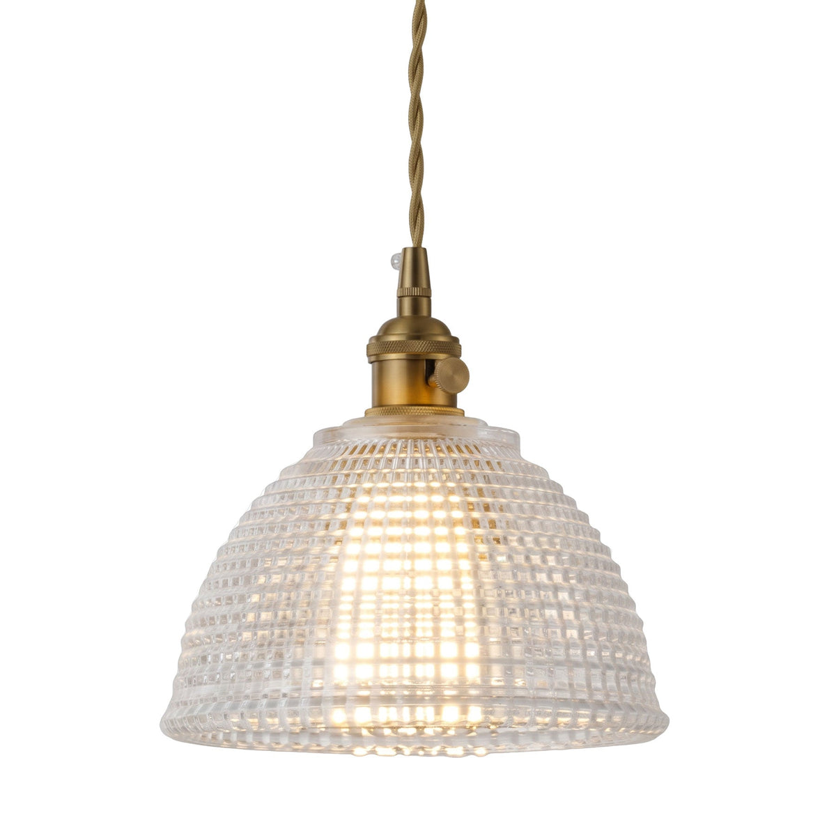 1-Light Clear Grid Glass Hanging Light for Kitchen Island