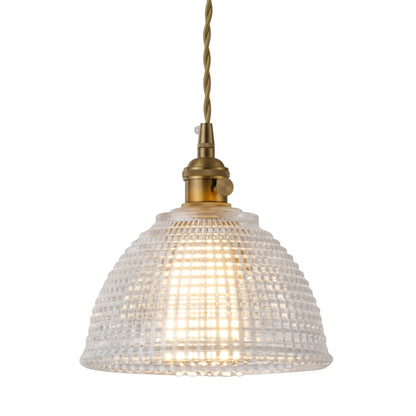 1-Light Clear Grid Glass Hanging Light for Kitchen Island