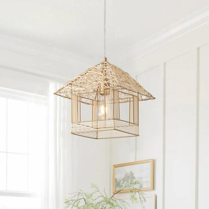 1-Light House Shape Lampshade Openwork Design Pendant Lighting