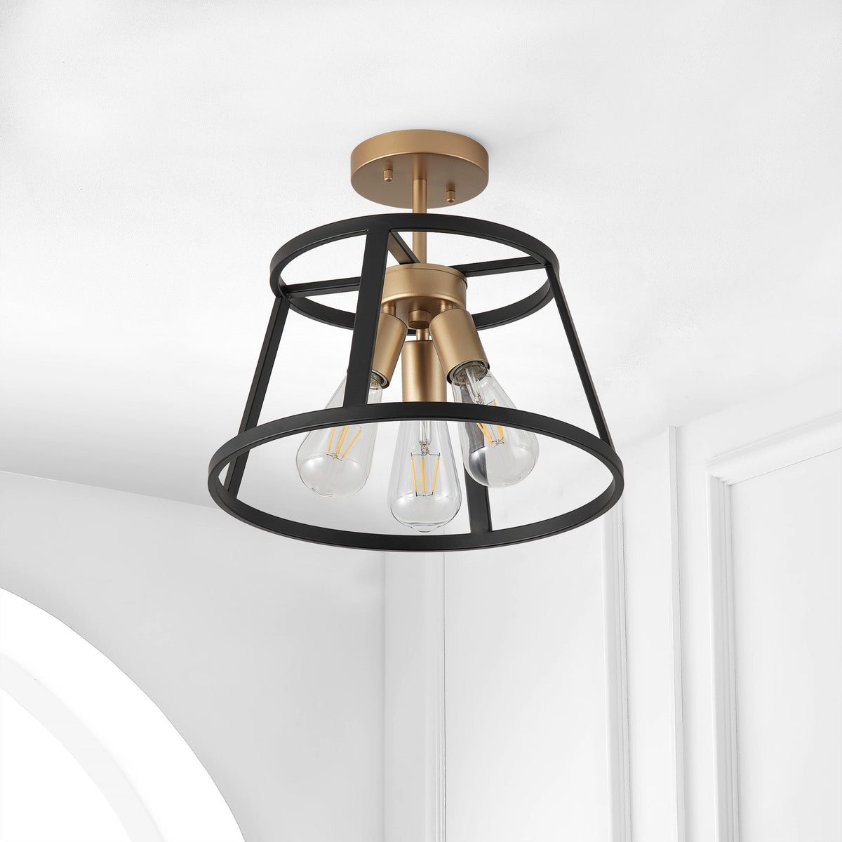 3-Lights Round Metal Frame Semi-Flush Mount Lighting