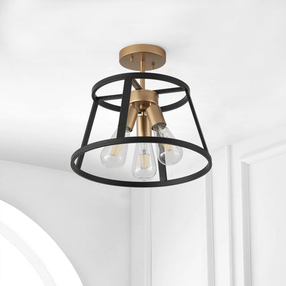 3-Lights Round Metal Frame Semi-Flush Mount Lighting