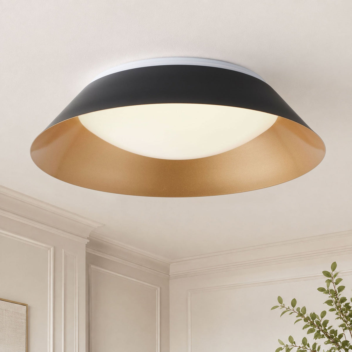 1-Light Black Gold LED Flush Mount Ceiling Light