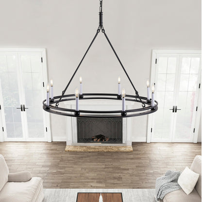 8-Lights Black Large Round Candle Chandelier