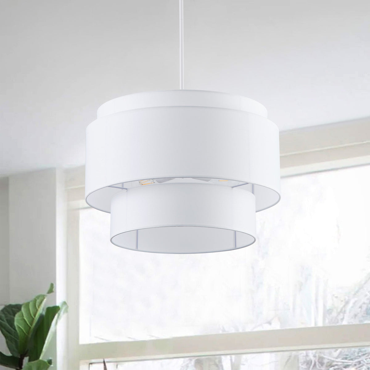 4-Light 21.65''  Oversize Three-Layer Fabric Column Shade Pendant Lighting