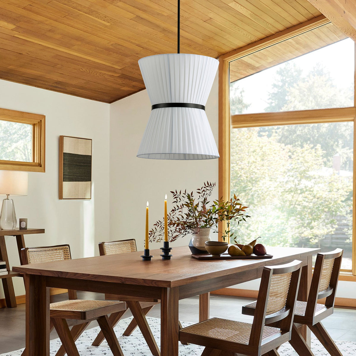 6-Light Creative Design White Pleated Shade Pendant Lighting