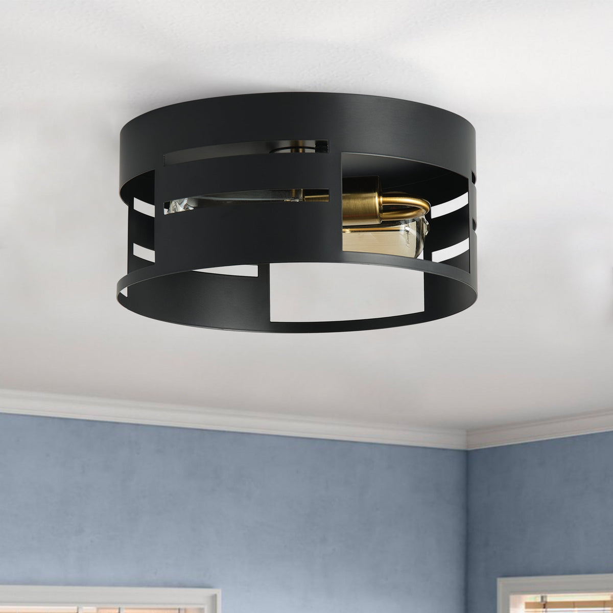 2-Light Simple Black Hollow Out Flush Mount Lighting