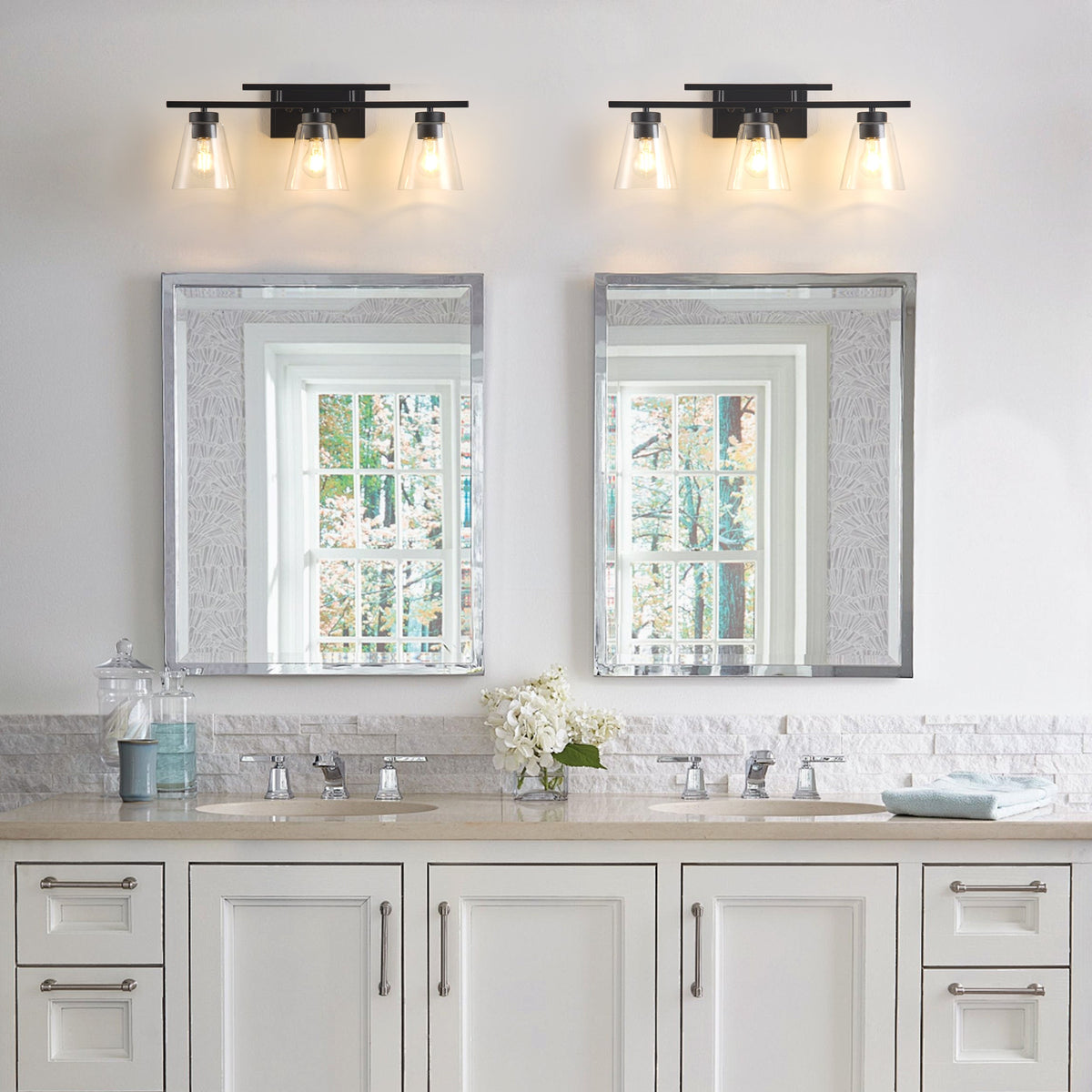 3-Light & 4-Light Dimmable Bathroom Clear Glass Wall Vanity Lighting